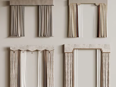 Various Elegant Curtain Styles Featuring Decorative Fringes And Soft Fabric Details 3d model