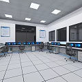 Bright Modern Control Room Interior With Multiple Monitors Workstations And Chairs 3d model