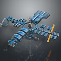 3D Rendered Space Station Structure With Connected Modules Ring Component And Orange Solar Panels