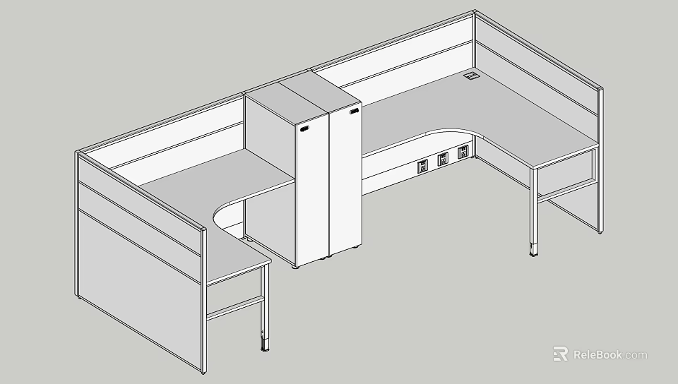 Modern Office Desk Workstation With Partition Drawers Cabinet And Power Outlets 3d model 