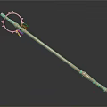 Wooden Weapon with Long Handle Circular Top Adorned with Decorative Spikes in Classic Craftsmanship