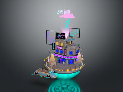 Futuristic Floating City Structure With Neon Lights Multi Level Design And Glowing Base 3d model