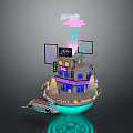 Futuristic Floating City Structure With Neon Lights Multi Level Design And Glowing Base