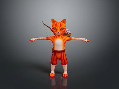 Orange Cat Game Movie Character with Green Eyes Bow Arrow Quiver Arms Outstretched 3d model