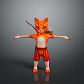 Orange Cat Game Movie Character with Green Eyes Bow Arrow Quiver Arms Outstretched