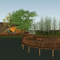 Boutique Homestay Building Featuring Wooden Curved Roof Terrace Steps Amid Greenery Lawn Flowers Trees