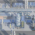 Industrial Plant Complex With Tall Towers Pipes Buildings And Processing Equipment