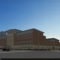 Modern Red Brick School Building With Urban Street View And Surrounding Vehicles