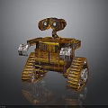 Rusty Orange Robot Character With Large Eyes Tracked Treads And Metallic Texture Design