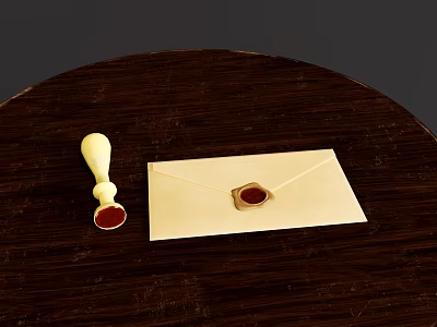 Vintage Envelope With Red Wax Seal And Stamp On Wooden Table 3d model