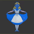 Cartoon Alice Character With Blonde Hair In Blue White Dress Holding Flowing Skirt