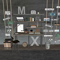 Industrial Rustic Wooden Desk with Metal Shelves Lamp Clock and Storage