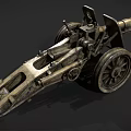 Vintage Historical Cannon Weapon With Large Wooden Wheels And Metal Structure