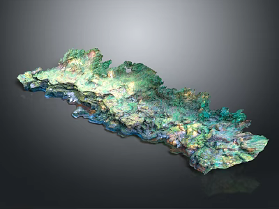 Colorful Irregular Terrain Model With Green Blue Gold Hues Rolling Mountains And Gullies 3d model