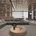 Luxurious Modern Sales Office Interior With Elegant Sofas Chandeliers And Coffee Tables 3d model