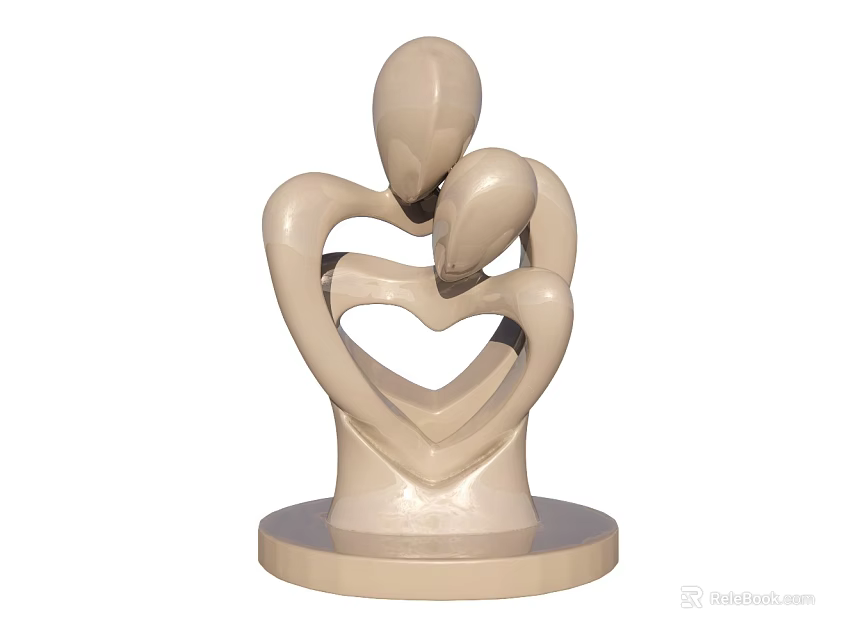 Abstract Beige Sculpture Of Two Hugging Figures Forming Heart Shape With Circular Base 3d model 