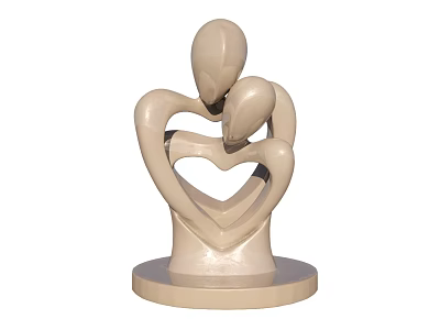 Abstract Beige Sculpture Of Two Hugging Figures Forming Heart Shape With Circular Base 3d model