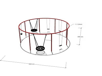 Circular Playground Equipment With Suspended Elements And Red Support Frame Structure 3d model