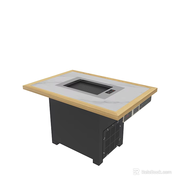 Modern Hotpot Restaurant Dining Table With Light Wood Top Black Legs And Built-in Heating 3d model 