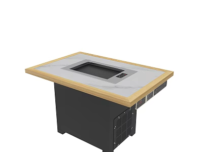 Modern Hotpot Restaurant Dining Table With Light Wood Top Black Legs And Built-in Heating 3d model