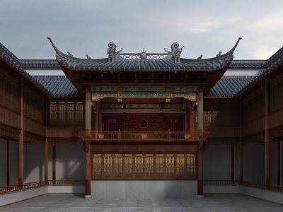 Chinese Stage Ancient Building Hotel Guesthouse model