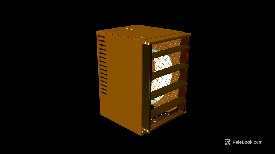 Brown Metal Industrial Enclosure With Vented Grilled Panels And Interior Structure Design 3d model 