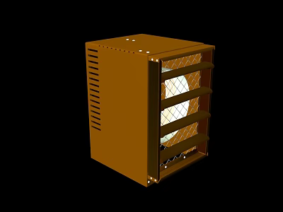 Brown Metal Industrial Enclosure With Vented Grilled Panels And Interior Structure Design 3d model