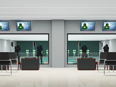 Indoor Shooting Training Facility With Glass Doors Monitors And Target Screens 3d model