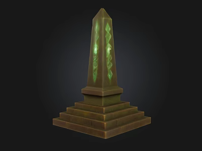 Stone Obelisk Architecture With Pointed Top Green Glowing Sections And Stepped Base 3d model