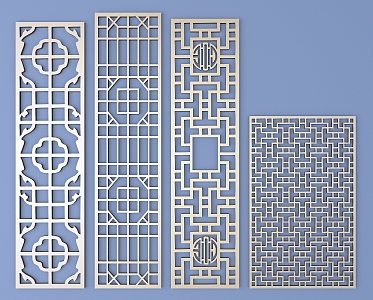 Chinese-style openwork window pane lattice openwork carved flower 3d model