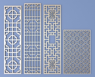 Chinese-style openwork window pane lattice openwork carved flower 3d model