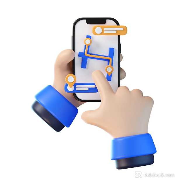 Hand Holding Smartphone Using Map Navigation With Route And Location Points 3d model