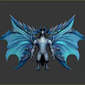Fantasy Game Movie Character With Large Blue Wings And Horned Mythical Design