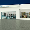 Modern Cainiao Service Station Exterior And Interior With Glass Doors Shelves And Goods