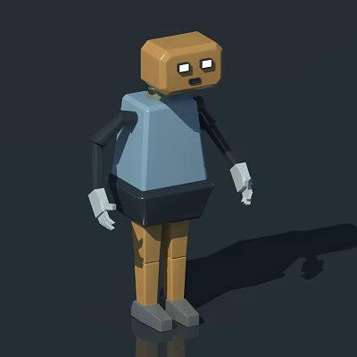 Cartoon Robot 3D Model Design With Brown Head Blue Body And White Eyes 3d model