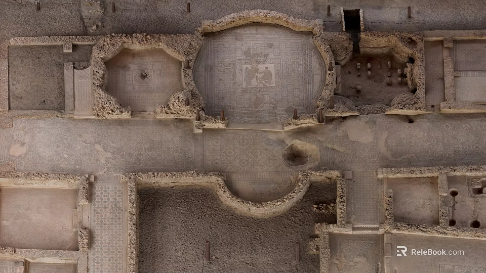 Semi Detached Villa Architecture With Symmetrical Courtyard And Stone Structure Design 3d model