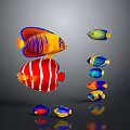 Colorful Aquatic Fish With Red Stripes Blue And Yellow Patterns Swimming Together
