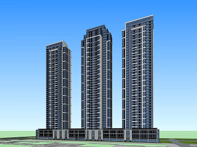 Modern High Rise Residential Buildings With Blue Sky Background And Connected Base 3d model