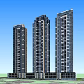 Modern High Rise Residential Buildings With Blue Sky Background And Connected Base