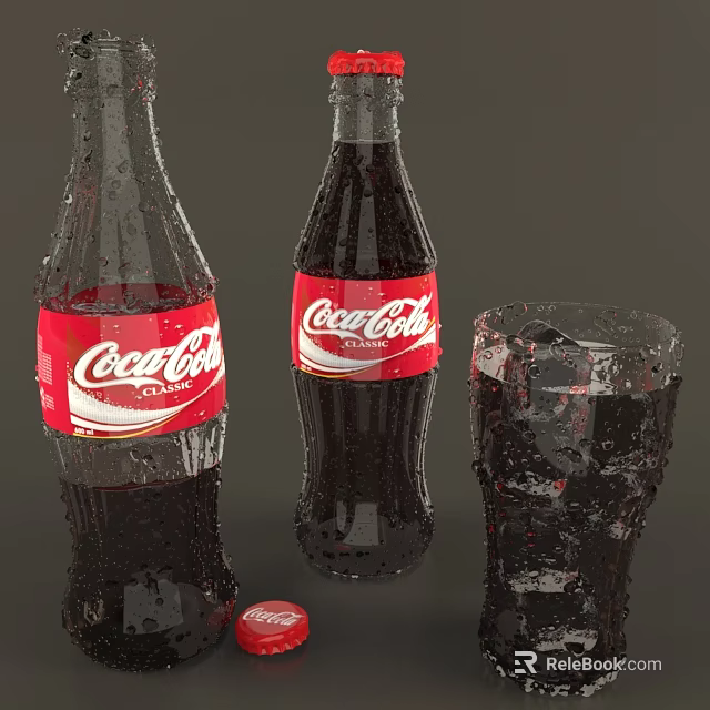 Refreshing Coca-Cola Carbonated Drink in Glass Bottles and Ice Filled Glass 3d model 