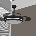 Stylish Modern Chandelier With Round White Shade And Curved Metal Accents Near Window With Blinds