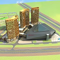 Aerial Planning of Modern Urban Landscape With Three Tall Buildings And Commercial Center