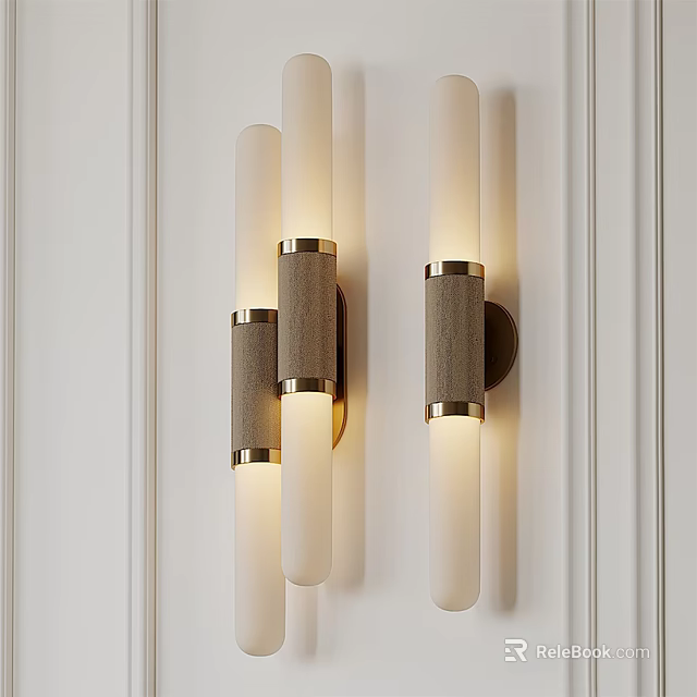 Elegant Modern Cylindrical Wall Lamp With Gold Accent Mounted On White Wall 3d model 