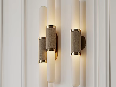 Elegant Modern Cylindrical Wall Lamp With Gold Accent Mounted On White Wall 3d model