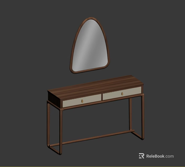 Modern Wooden Dressing Table With Oval Mirror And Drawer Design 3d model
