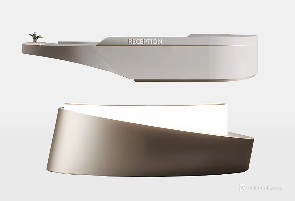 Modern Sleek Reception Desk With Curved White Surface And Silver Metallic Frame 3d model 