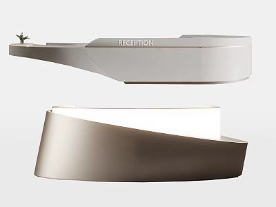 Modern Sleek Reception Desk With Curved White Surface And Silver Metallic Frame 3d model