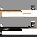 Modern TV Stand With White And Wooden Design Decorative Items Books And Photo Frames