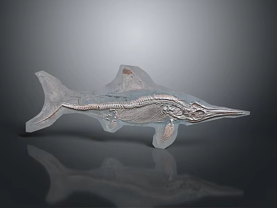 Transparent Fish Shaped Carved Sculpture With Detailed Texture And Reflection 3d model