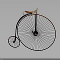 Vintage High Wheel Bicycle With Large Front Wheel Small Rear Wheel And Red Seat